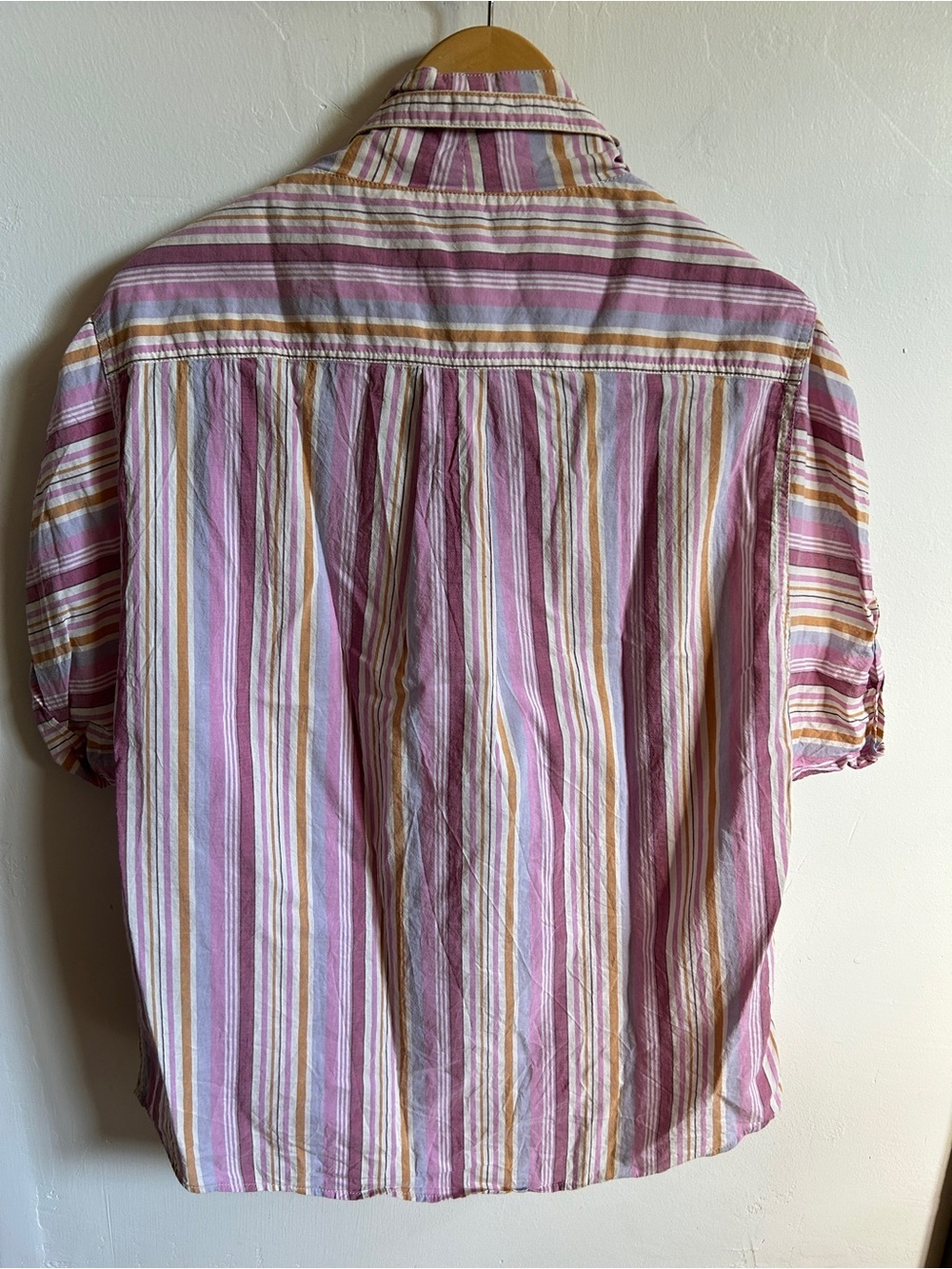 Isabel Marant Striped Pink, Yellow & White Cotton Puff-Sleeve Blouse - Picture 7 of 10